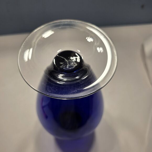 Vintage Large Cobalt Blue & Clear  Glass VASE 9.5 Inches Tall - Picture 7 of 10